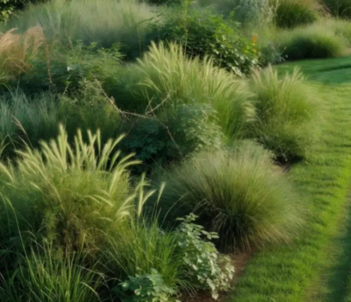 Overgrown garden lawn compared with the same space neatly cut into smooth curved paths.