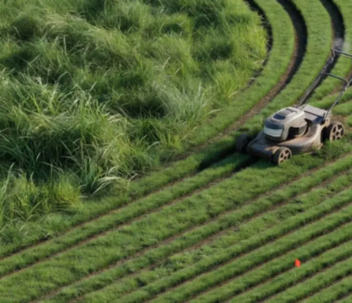Comparison of wild, overgrown grass and a freshly mown 3D field with clear stripes.