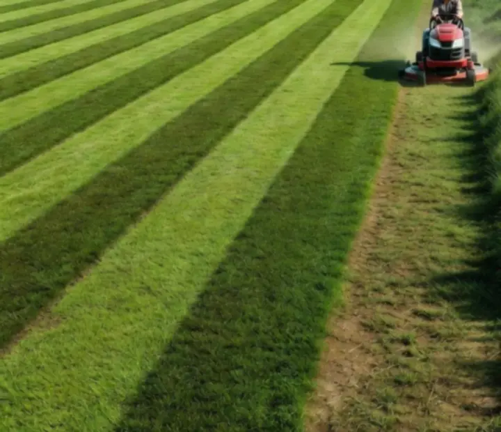 Comparison of uncut grass and freshly mowed stripes in a colourful 3D field